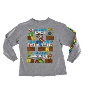 Super Mario Bros Get On My Level Graphic Long Sleeve T-Shirt Kids Size‎ 8 Flaw